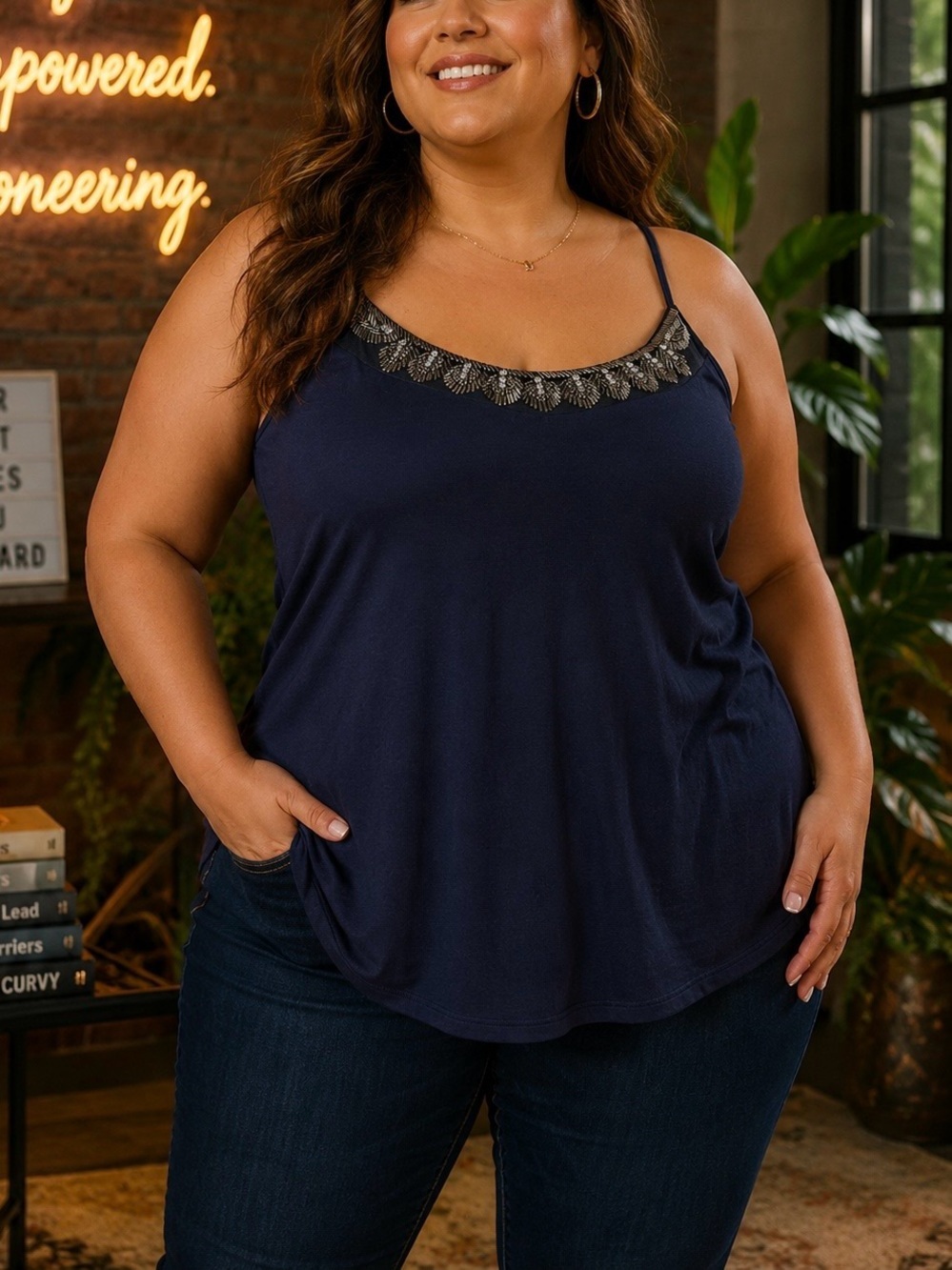 NWT Lane Bryant Navy Blue Embellished Lace Back Tank Top Plus Size 18/20